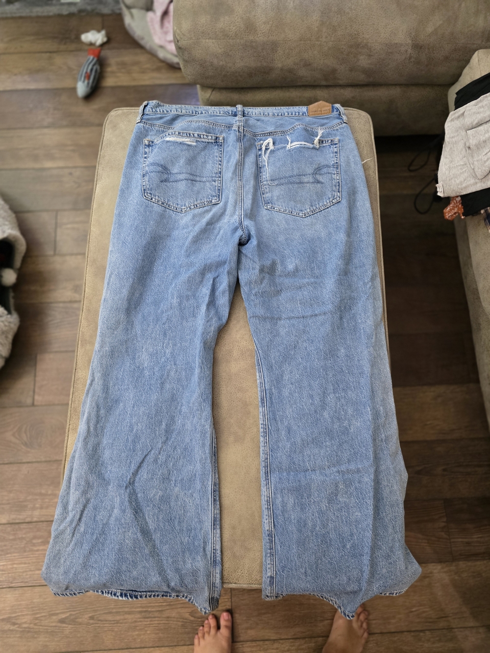 American Eagle Outfitters Light Blue Distressed Wide-Leg Jeans - Picture 5 of 5